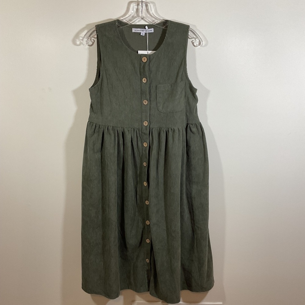 The Main Street Exchange Edie Corduroy Pinafore Dress XS Olive Green Jumper New